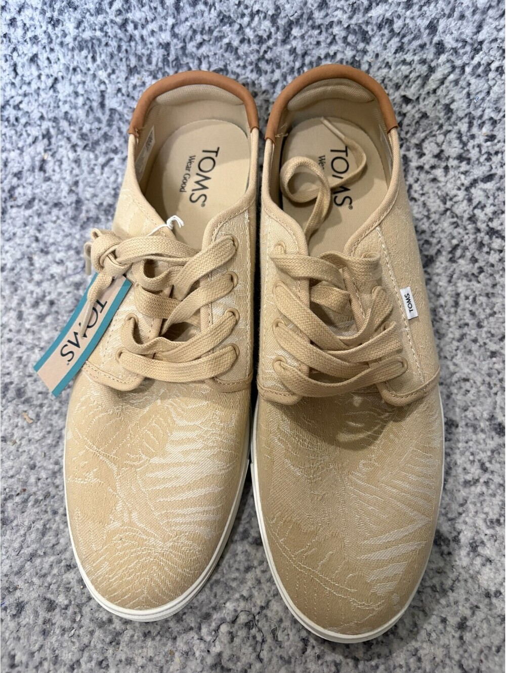 TOMS Carlo 2.0 Mens 11.5 Almond Beige Tropical Jacquard Sneakers NWOB